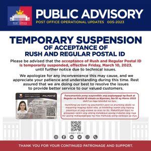 postal id suspended|Postal ID application still suspended: official.
